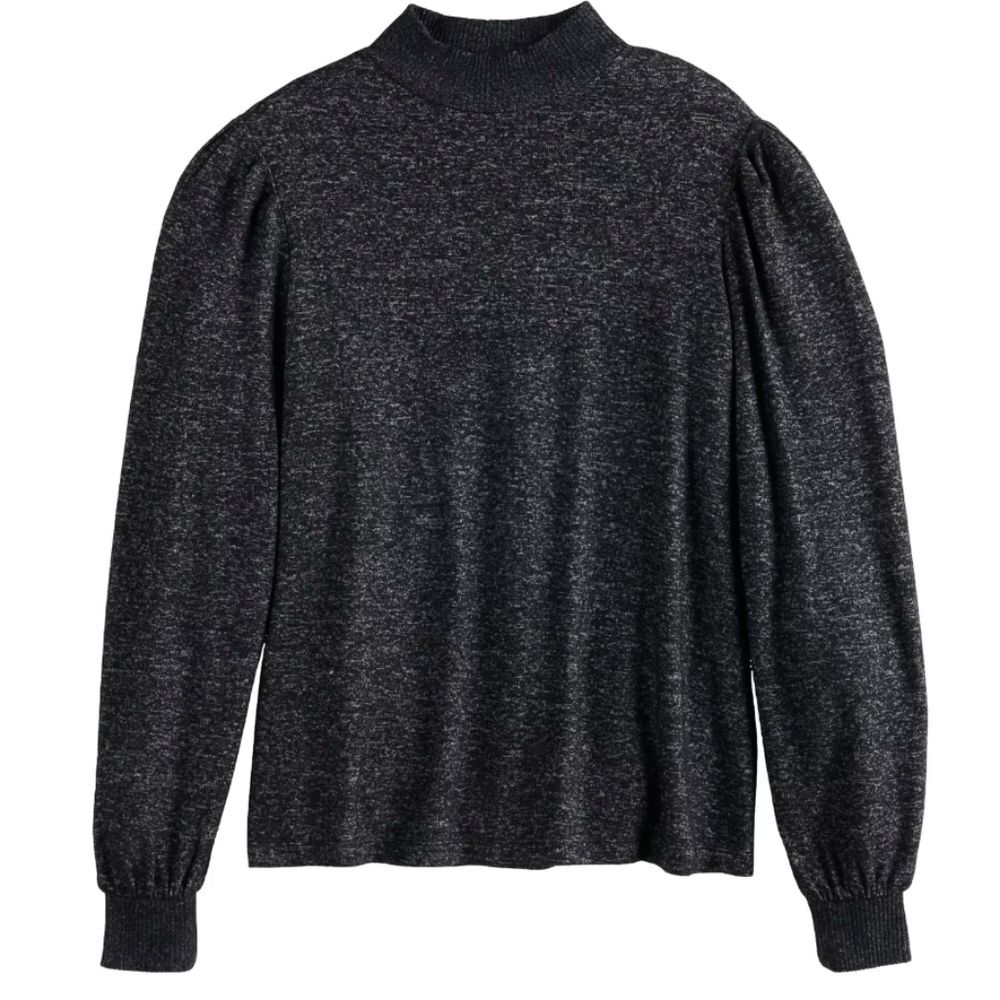 PopSugar Cozy Puff Sleeve Top Marled Black Size S
